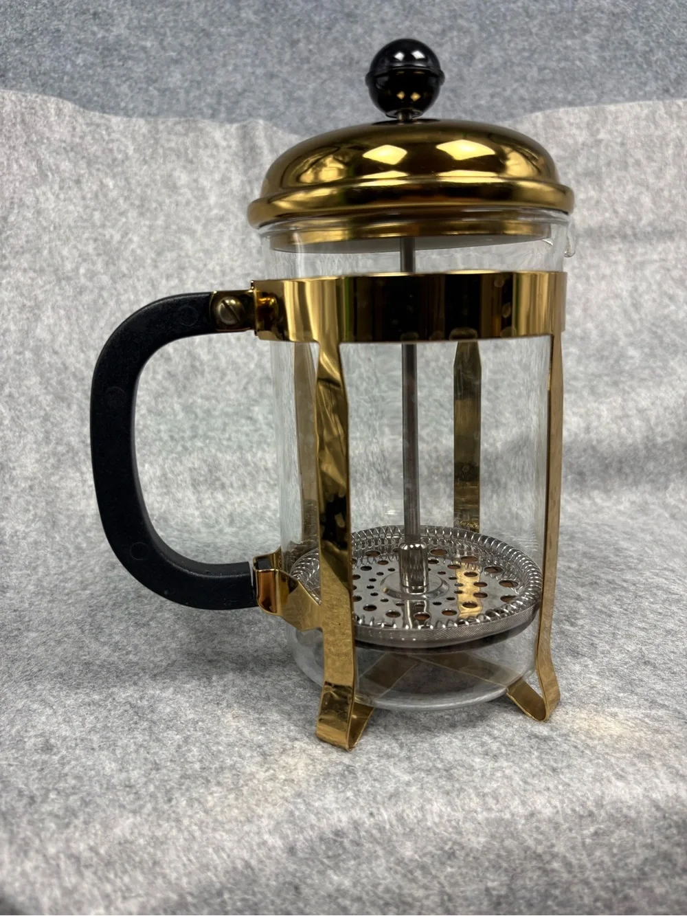 Gold Tone Pyrex Glass French Press Coffee Maker 3 Cup